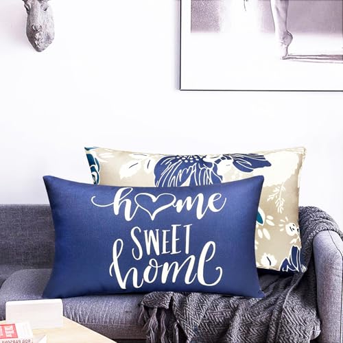 RYSMIYOU Decorative Throw Pillow Covers Set of 4 Blue Pillow Covers 12x20 inch Throw Pillow Cases Linen Square Pillow Cas...