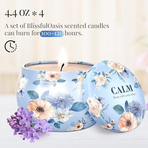 BlissfulOasis Scented Candles Set, 17.6 oz 4 Pack Home Scented Candles, 100-120 Hours Candle Set for Men and Women, Long L...