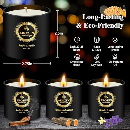 AROZEN 3 Pack Candles for Home Scented, Scented Candles Gifts Set for Men, Aromatherapy Soy Candle of Lavender, Mahogany T...