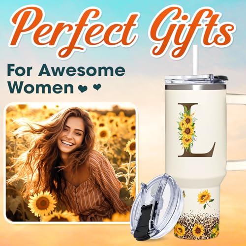 Personalized Birthday Gifts For Women - Sunflowers Monogrammed Cup For Boss Day, Christmas - Customized Gifts For Women, M...