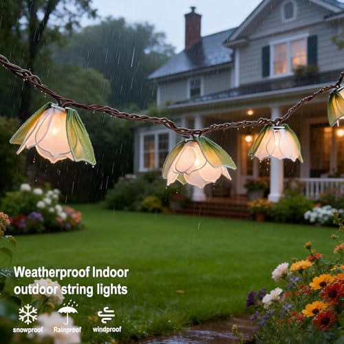 TWINKVILLA Decorative String Lights Plug in with 10 Bulbs, Flower Garland Fairy Lights Connectable Weatherproof Outdoor In...