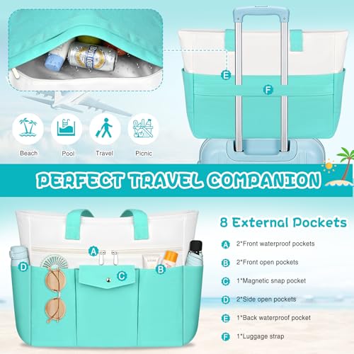 ZENTREON Beach Bags for Women Large Canvas Beach Tote with Zipper Wet Pocket, Waterproof Foldable Swim Pool Travel Tote Bags