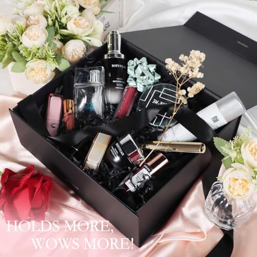 LFBOX Black Gift Box with Ribbon Magnetic Lids 10.2x9x3.74 in, Bridesmaid Groomsman Proposal Boxes, Wedding Graduation Sto...