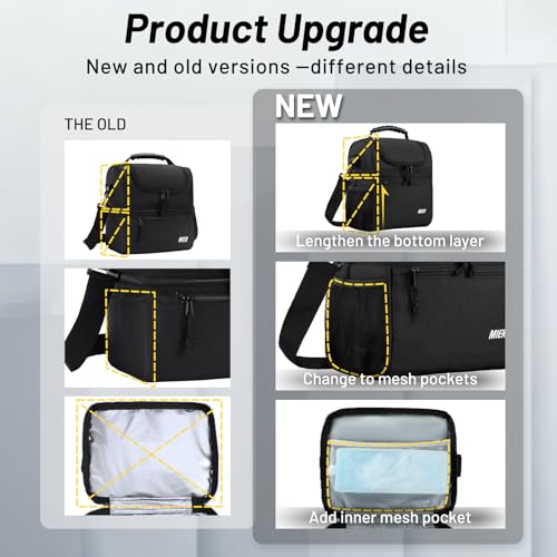 MIER Insulated Lunch Box Dual Compartment Lunch Bag Leakproof Cooler for Men Women Adult Work, Black, Medium (Upgraded Ext...