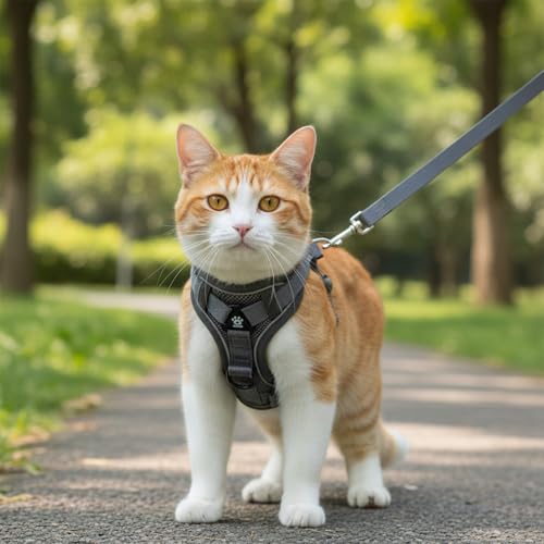Hadnves Cat Chest Harness and Leash Adjustable Mesh Cat Leash and Chest Harness Set Soft Breathable Anti Escape Vest Harne...