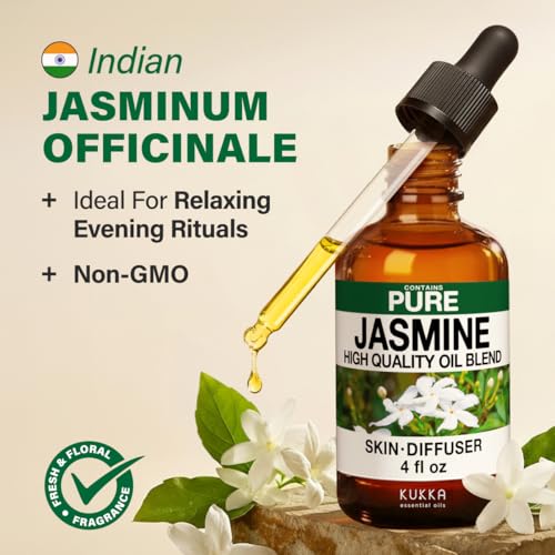 100% Pure Jasmine Oil - 4 Fl Oz Jasmine Essential Oil for Hair, Skin, Diffuser, Aromatherapy & DIY Soap Making Scent