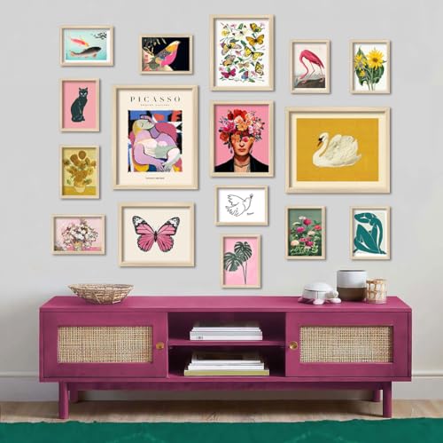 16 PCS Framed Eclectic Wall Art Decor, Modern Maximalist Home Gallery Wall Frame Set Prints for Bedroom Bathroom, Posters ...