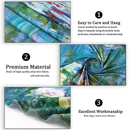 Avinyl Monet Waterlily Wall Tapestry, Green Floral Plant Art Poster for Bedroom Girls Boys, Small Nature Flower Pond Wall ...