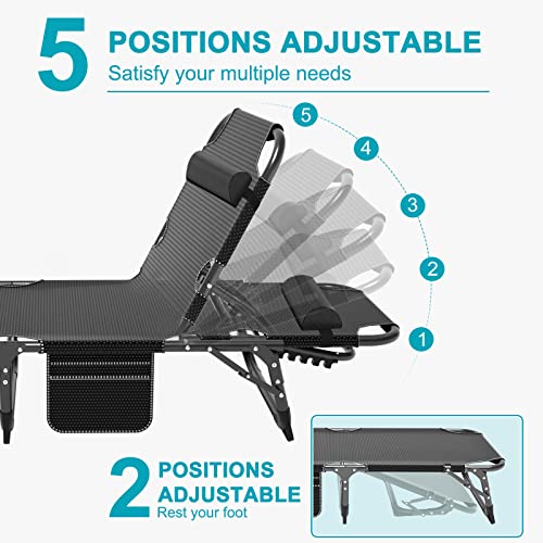 ABORON Chaise Lounge Chair,5 Positions Padded Outdoor Tanning Chair,Heavy Duty Portable Lounge Chair for Outdoor Sunbathin...
