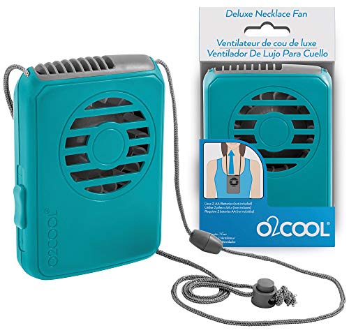 O2COOL Battery Powered Deluxe Necklace Fan For Personal Cooling With Adjustable Lanyard (Teal)