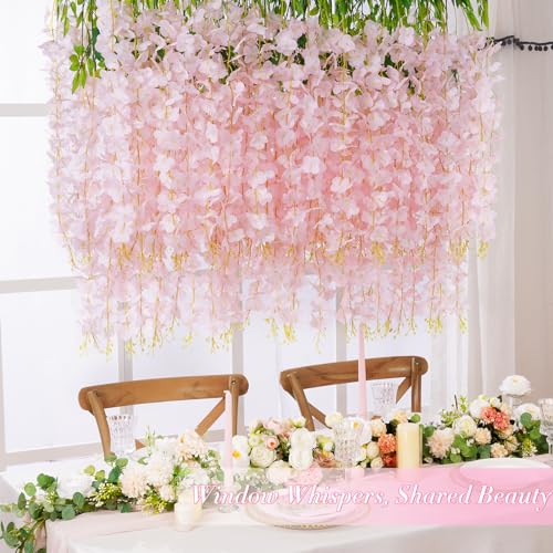 Waipfaru 12 Pack Hanging Wisteria Flowers, 3.6 Feet Light Pink Artificial Flowers, Fake Wisteria Vines for Bedroom Wedding...