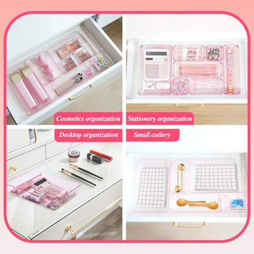 Trotianingyu Kitchen Desk Drawer Organizers Storage for Office, Small Acrylic Vanity Trays Makeup Organizer for Drawer Bat...