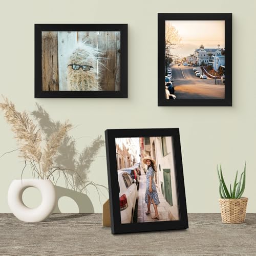 Frametory, 8.5x11 Picture Frame - Solid Wood -Black Molding - Tempered Glass Front, Portrait, Wall Gallery Frame (Black, 1...