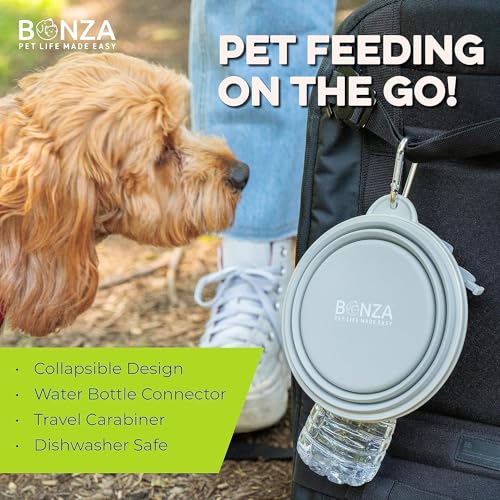Bonza Collapsible Dog Bowls - Small 12 oz, Dog Travel Accessories, Silicone Portable Dogs Bowl & Water Dish with Reinforce...