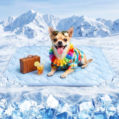 QOKO Cooling Mat for Dogs and Cats 24" x 18", Premium Pet Cooling Bed Indoor Outdoor with Waterproof Cover & Ice Silk, Sum...
