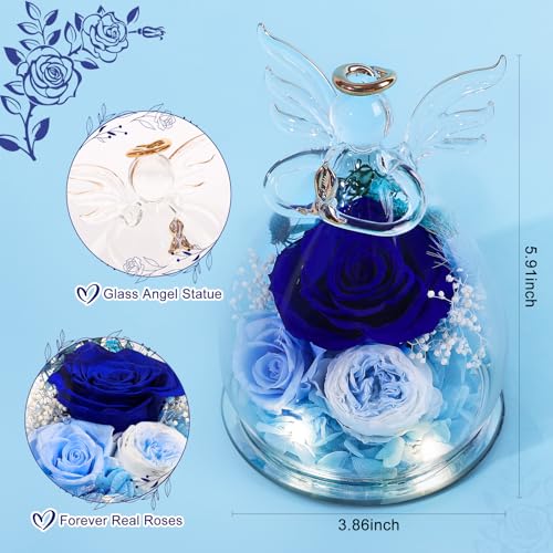 FIACO Gifts for Women Birthday Preserved Rose Forever Flower in Glass Angel Figurines Fresh Flowers for Delivery Prime for...
