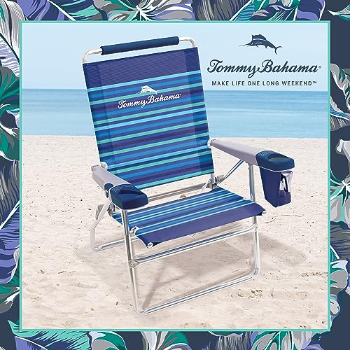 Tommy Bahama Set of 2 Highboy 4 Position Beach Chairs 15 Inch Seat Height with Cupholder, Side Storage Pouch and Mobile Ph...