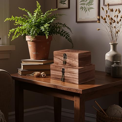 Vicenpal 2 Wooden Tree Keepsake Boxes with Lock, (8x5x3.2 inch & 7x3.7x2.8 inch), Handmade Decorative Treasure Chest Box, ...