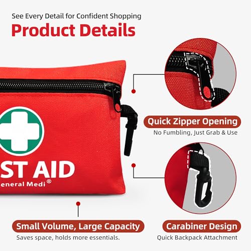 General Medi Mini First Aid Kit, 110 Piece Small First Aid Kit - Includes Emergency Foil Blanket, Scissors for Travel, Hom...