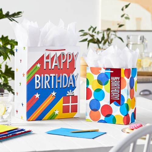 Hallmark Assorted Birthday Gift Bags (8 Bags: 4 Medium 9", 4 Large 13") for Kids, Teachers, Grandchildren, Adults, Sibling...