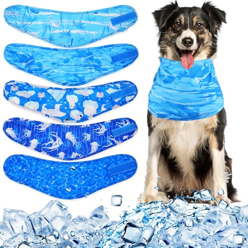 Talltalk 5 Pieces Dog Cooling Bandanas Neck Wraps Ice Scarf Pet Dog Cooling Collar Hunting Training Hiking Camping Accesso...