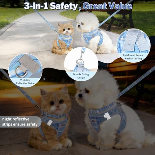 Gyuzh Dog Harness and Leash Set for Puppies - 3 Pieces Step in No Pull Vest & Collar, Extra Small Kitten Harness, Breathab...