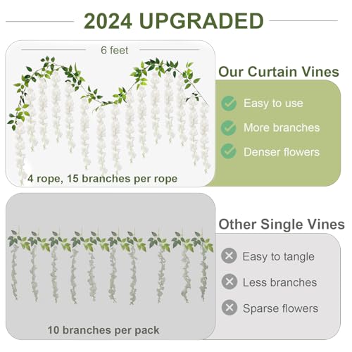 ZINHO 60 Branches Wisteria Hanging Flowers, Artificial White Wisteria Flowers Garland for Wedding Arch Ceremony Party Gard...