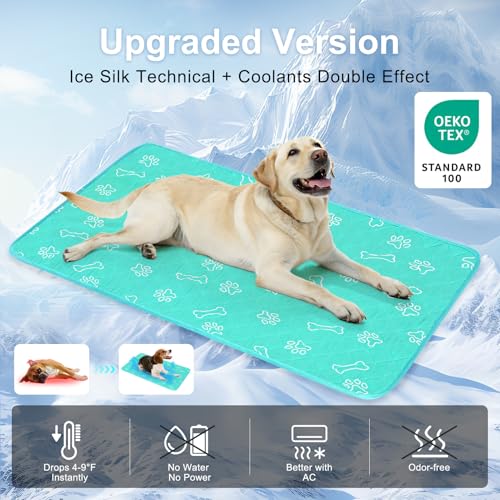 BEAUTYZOO Upgraded Dog Self Cooling Mat Ice Silk Chill Pads for Small Medium Large Dogs Q-MAX＞0.43- Summer Reusable Pet Tr...