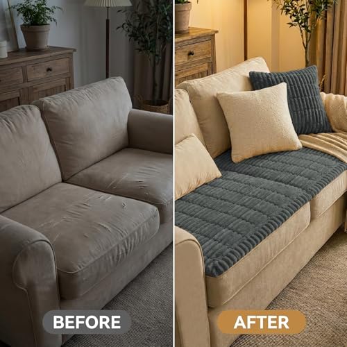 Smiry Couch Cover for Dogs Washable, Non Slip Fuzzy Pet Couch Covers for 3 Cushion Sofa Pet Friendly, Thick Soft Sofa Slip...