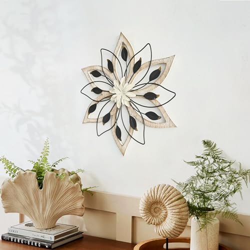 Remenna Whitewash Flowers Wood Wall Decor, Metal Rustic Wall Art Farmhouse Wall Decorations Multiple Floral Hanging Decor ...