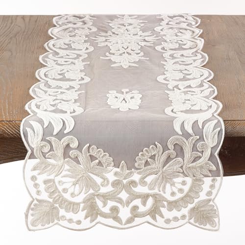 SARO LIFESTYLE AN01.G1672B Alessandra Collection Embroidered Runner, Green, 16"x72"