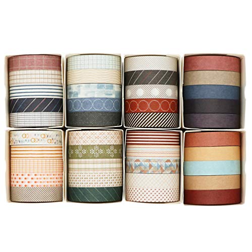Knaid 40 Rolls of Slim Washi Tape Gift Box Set, Decorative Paper Tapes 10 mm Wide for Scrapbooking, DIY Arts and Crafts, B...