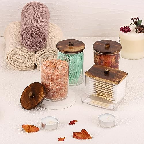 Tbestmax 4 Pack Qtip Holder Bathroom Container, 10/7oz Cotton Ball/Swabs Dispenser, Apothecary Jar with Bamboo Lids for Or...