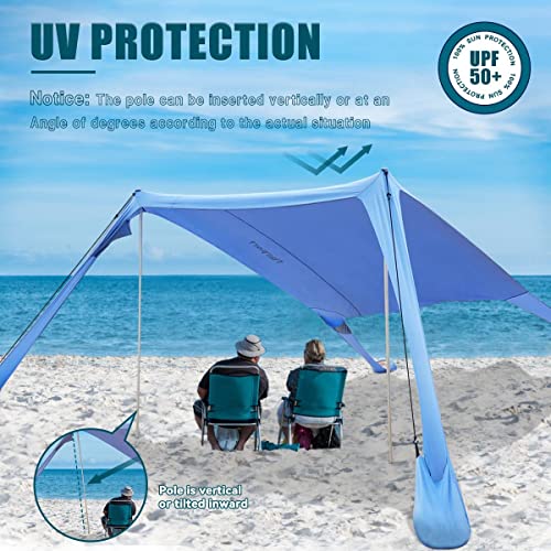 FBSPORT Beach Tent Sun Shelter, Portable Beach Shade Canopy UPF50+ with Sandbags for Outdoor Family Camping, Fishing, Back...