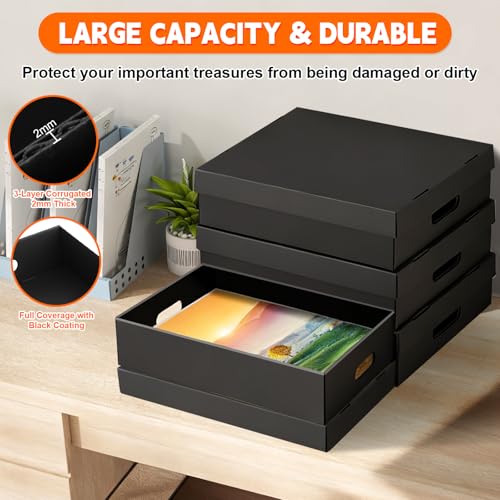 AOBOPLE 4 Pack Photo Storage Box,16" x 12" x 4" Keepsake Box with Handle Holes,Protective Storage Box for Photos,Pictures,...