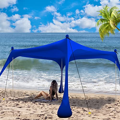 Buheco Beach Tent Pop Up Shade 10x10ft Beach Canopy Sun Shelter UPF50+ with 4 Foldable Poles-Portable Carrying Bag-Sand Sh...