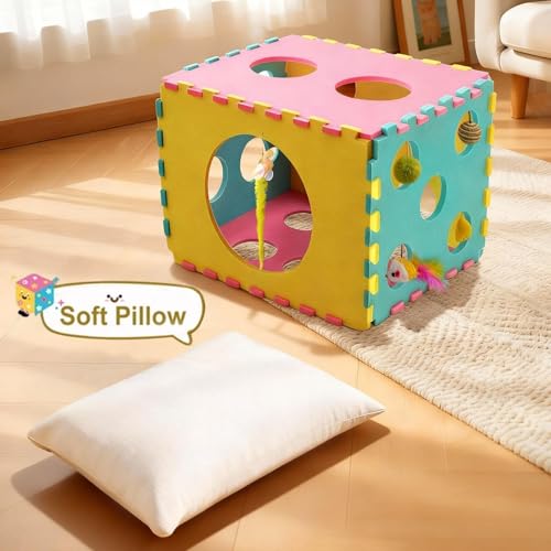 MOYMO 41 Pcs Interactive Cat Toys for Indoor Cats, Kitten Toys with Soft Pillow, Catnip Toys, Chew Rope, Feather Wand, Spr...