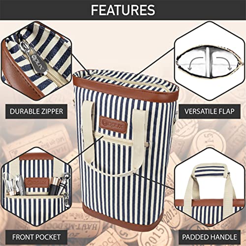 opux Two Bottle Wine Bag Carrier Tote, Insulated Leakproof 2 Bottle Wine Cooler Bag for Travel BYOB Picnic, Portable Wine ...