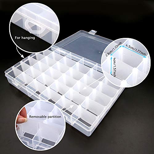 KLOUD City Clear Plastic Jewelry Box Organizer Storage Container with Adjustable Dividers (36 Grids)