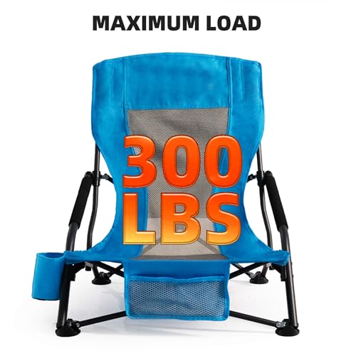 Foristrail Outdoor Beach Chair for Adults Set of 2 PCS Portable Lightweight Low Back Sling Chair with Cup Holder, 300lbs C...