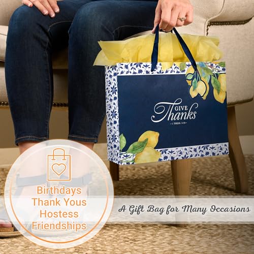 Christian Art Gifts Large Landscape Inspirational Scripture Gift Bag, Tag & Tissue Wrapping Paper Set for Women: Give Than...