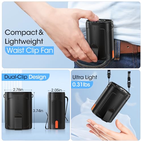 2026 AI Portable Fan Rechargeable, 4-Speed 6600RPM Strong Airflow, Personal Waist Fan with up to 25H of Working Time, Hand...