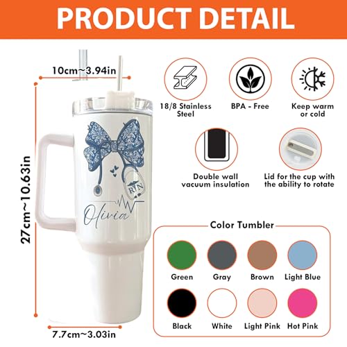 Personalized Nurse Bow Tumbler, Custom Name Nurse Tumbler with Floral Stethoscope, Nursing Student Gift, Nursing Appreciat...