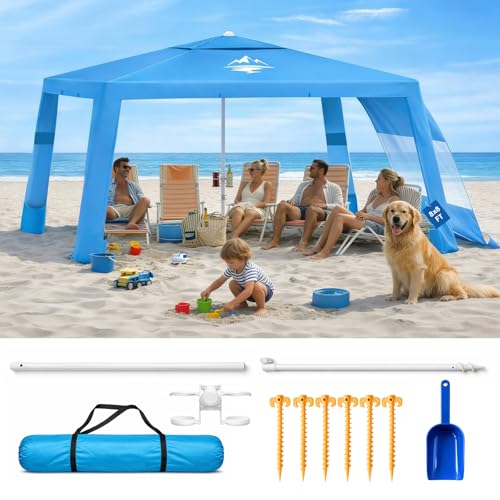 Purebox Beach Tent Shade Canopy - 8FT UPF50+ Beach Umbrella Sun Shelter 3Min Setup for 8 Person Cabana Tent with Sand Pock...