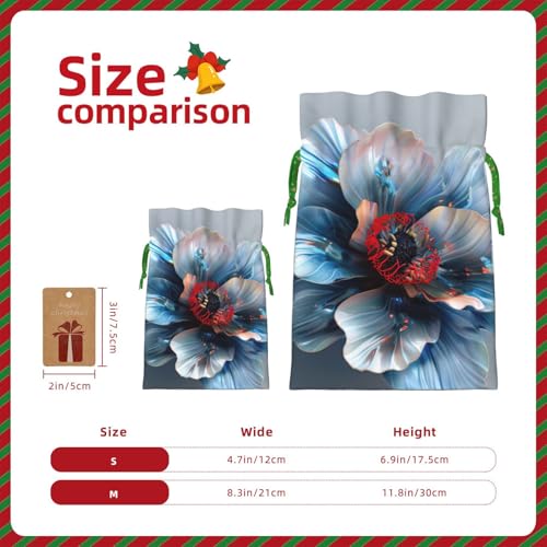 WXYBMDP 3D Flower Print Christmas Drawstring Bags Xmas Candy Bags Reusable Party Gifts Wrapping Bags