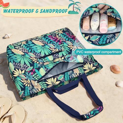 ZENTREON Extra Large Beach Bags for Women, Waterproof Beach Tote Bag with Zipper and Wet Pocket, Foldable Swim Pool Bag