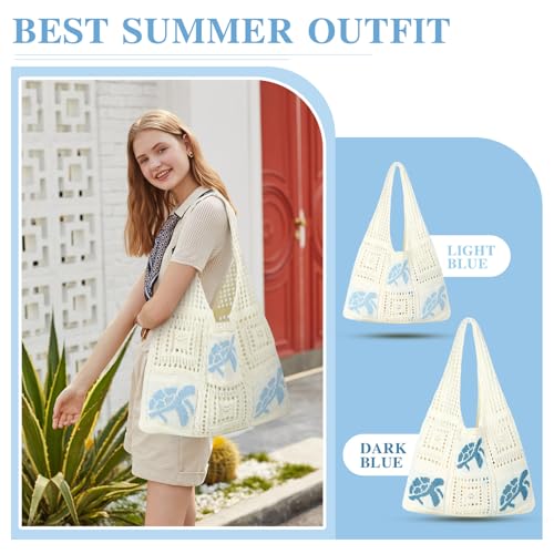Topdear Crochet Tote Bag for Women, Aesthetic Crochet Mesh Beach Tote Bag, Summer Vacation Knitted Bag for Women Shoulder