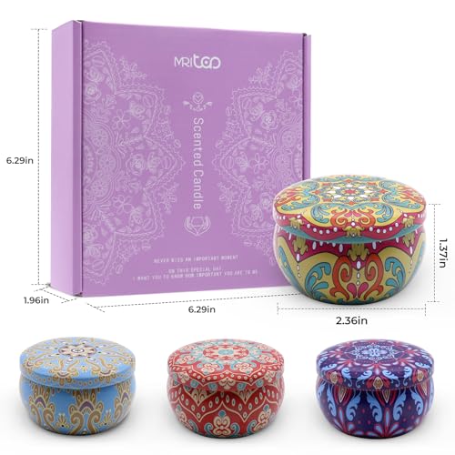 Scented Candles Gift Set for Women 4 Pack Soy Wax Candles with Dried Flowers Reusable Tin Aromatherapy Relaxation Gift for...