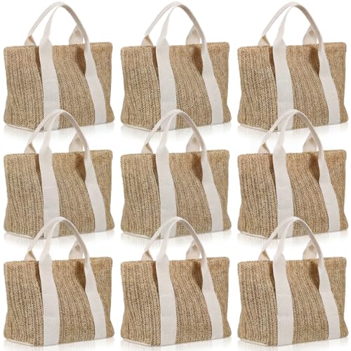 Paterr Mini Beach Straw Bags for Bachelorette Favors Burlap Tote Bag with Handle for Bridesmaid Bridal Shower Gifts