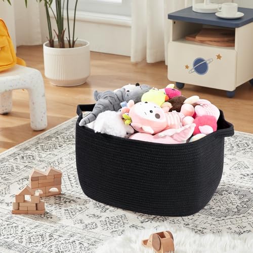 OIASKET Large Blanket Basket, Black Blanket Storage Living Room, Rectangle Woven Baskets for Storage Toys, Towels, Dirty C...